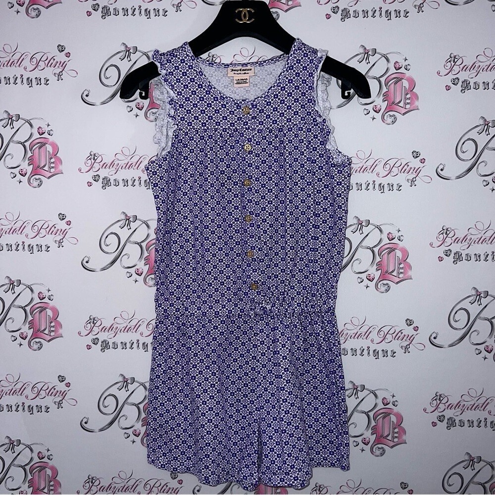 Juicy couture romper one piece purple white gold buttons ruffle frill sleeves